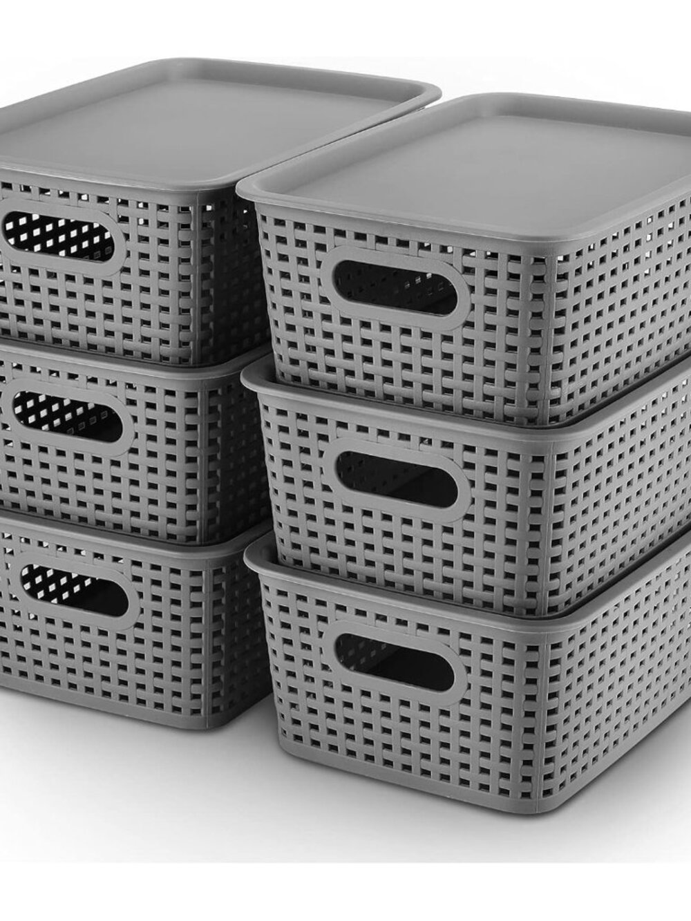 Plastic Storage Baskets Bins With Lid Organizing Container Lidded Knit Storage O